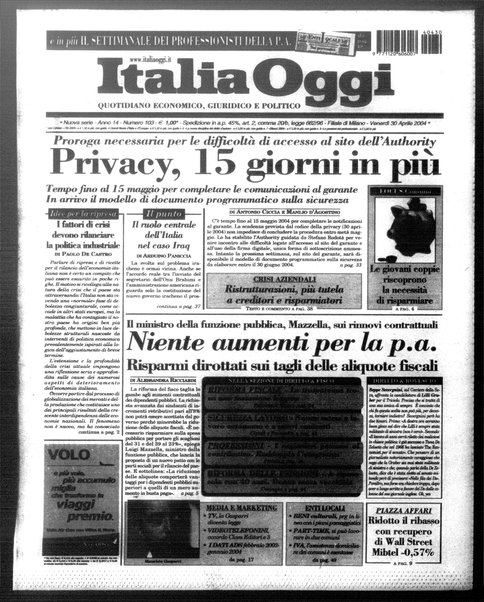 Italia oggi : quotidiano di economia finanza e politica